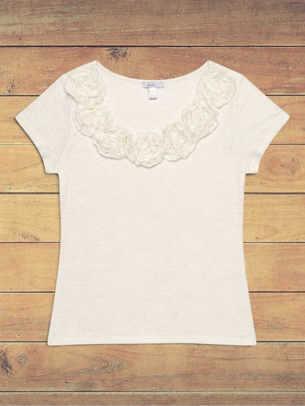 Forever Fashion Top Cream Rosette Scoop Neck Y2K Casual Coquette Fairycore  L
